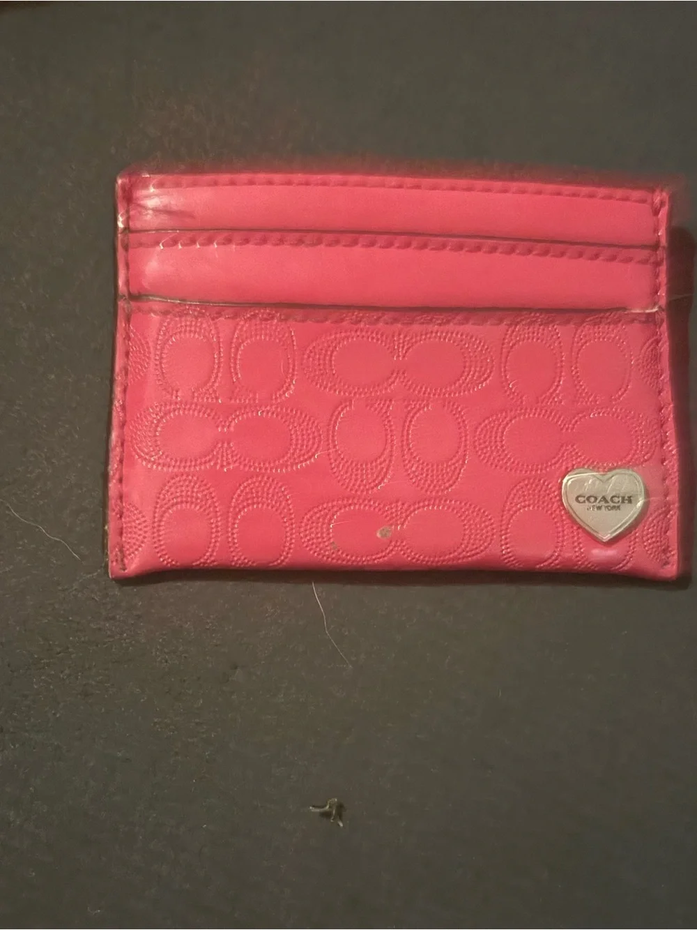 Coach Pink Patent Signature Card Holder with Heart Logo